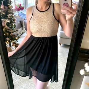 MOON COLLECTION | Gold Sequin Black Chiffon Dress